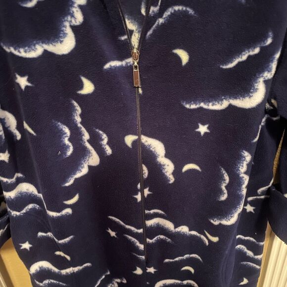 I.C. Winters Vintage Moon Stars Clouds Dark Blue Plush Half Zip Womens Robe M - Picture 5 of 16
